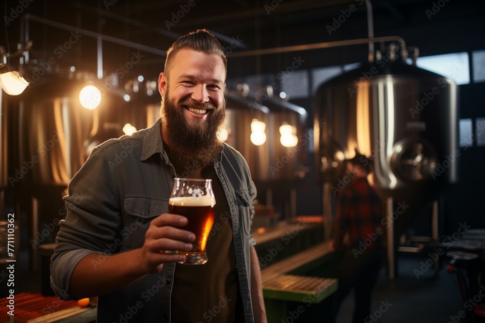 A man holding up his glass of beer
