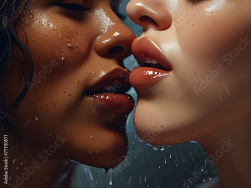 lesbian women kissing  photo
