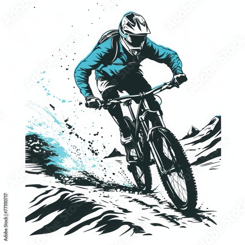 mountain biker vector logo illustration on a solid white background