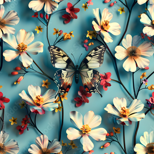 butterfly and flowers wall pepper petrean AI generated 