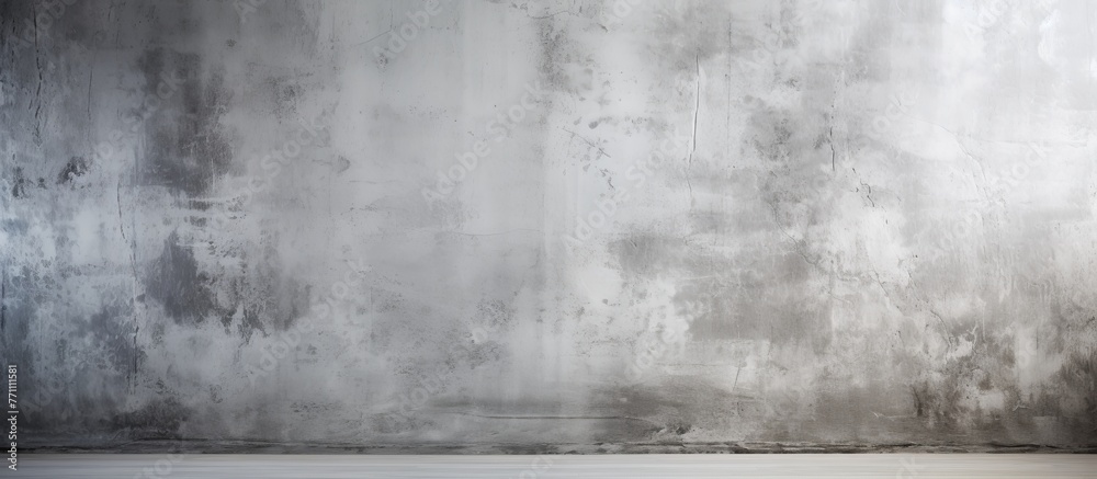 Obraz premium A monochrome room featuring grey concrete walls and floors, creating a minimalist look resembling a natural landscape. The rectangle shapes contrast with the horizon line