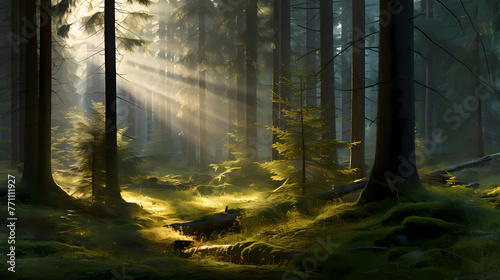 Natural woods illuminated by sunlight © jiejie