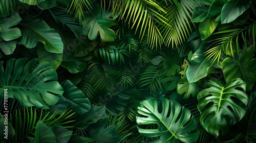 A nature-inspired background featuring green tropical forest leaves  perfect for creating an immersive illustration concept