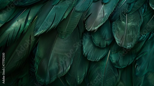 A vintage viridian color trend is showcased in this beautiful dark green feather texture background, providing a unique backdrop