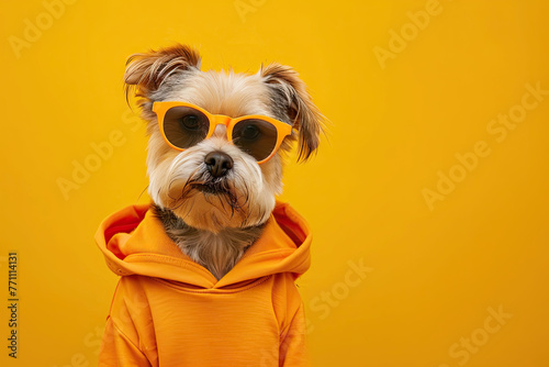 Confident Sloth in Orange Hoodie and Sunglasses Playful Illustration on Bright Yellow Background