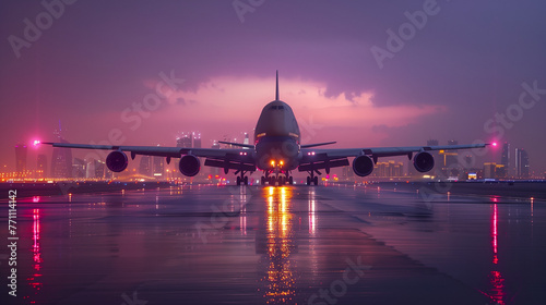 Doha, Qatar view of airplane from qatar airways, hamad international airport in doha, qatar. photo