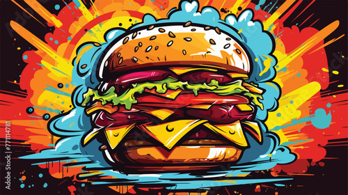 Burger charactrer in urban graffiti style. Junk foo