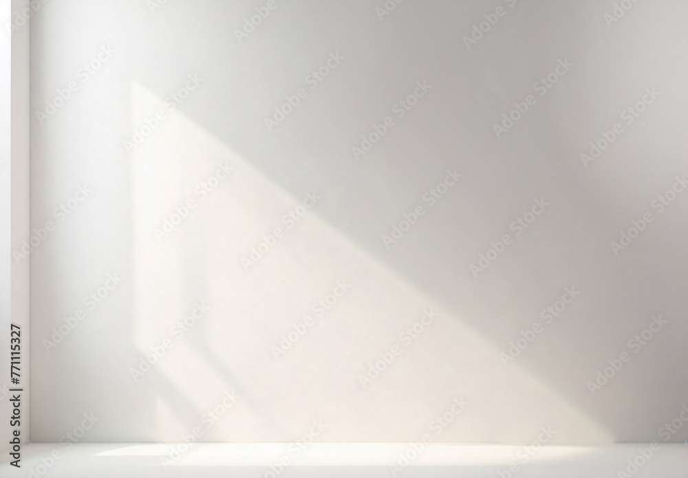 Fototapeta premium Authentic and understated soft-focus natural light through windows, casting shadows on textured wallpaper, creating an abstract backdrop. Simplistic abstract white light background ideal for product 