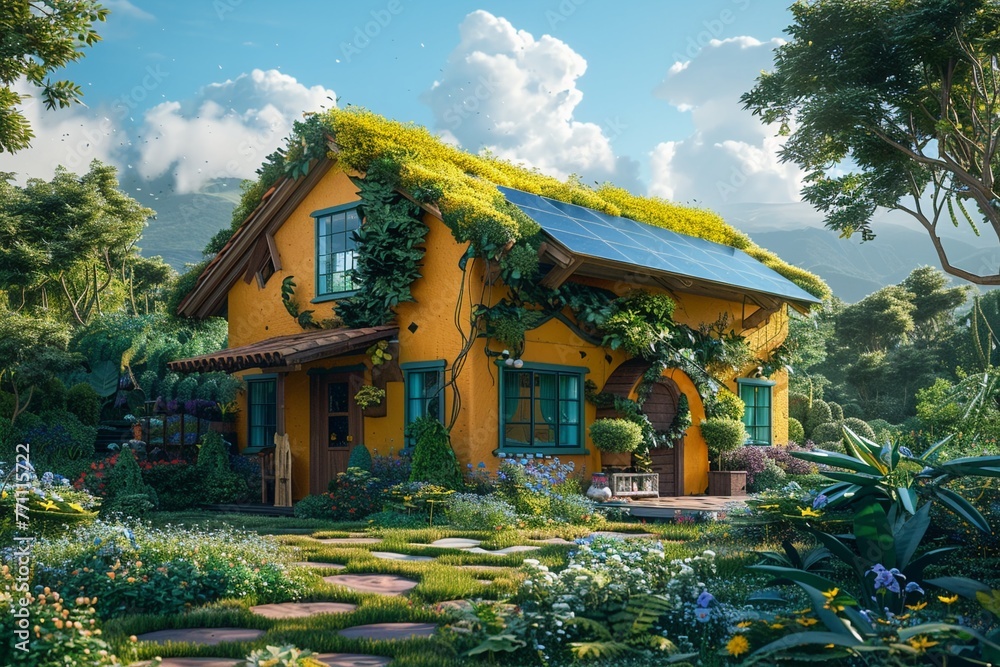Eco-Friendly Home: Sustainable Living with Blender and Renewable Energy - 3D Render