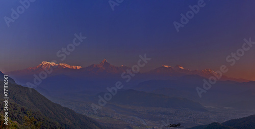 A photo of sunrise over the Himalayas in Nepal