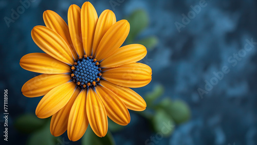 Single yellow flower isolated on a blue background with copy space © angelo sarnacchiaro