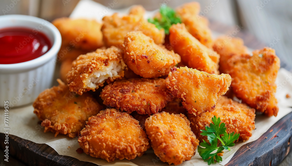 Served Crispy Golden Chicken Nuggets, Perfect for a Delicious Snack or a Casual Meal