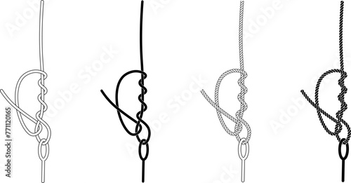 Improved clinch knot or salmon knot rope icon set