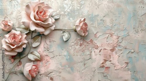 3D flower Wallpaper on textured background. wall decor , Poster , vintage flower ..