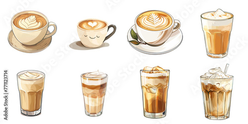 Latte coffe png cartoon set collection in 3d transparent no background. © Sun