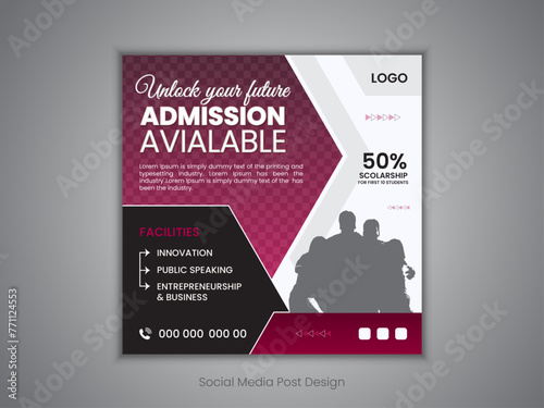 Simple and clean Social media post design template for admission