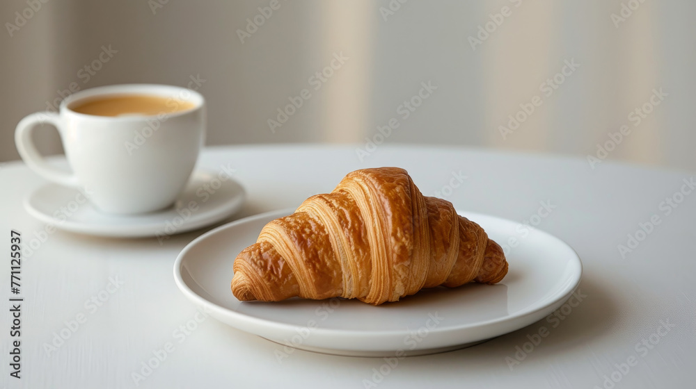 A croissant and coffee cup A croissant and coffee cup