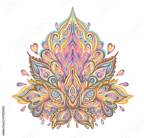 Vector ornamental Lotus floral design, ethnic art, patterned Indian paisley. ...