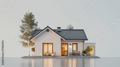 Small single family house with tiny modern on white background © kitti