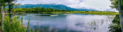 Panoramic summer view of Lake Ichiko, Shiretoko Goko, UNESCO site in Hokkaido, Japan