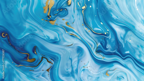 Abstract marbleized effect background. Blue creative colors. Beautiful paint with gold