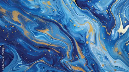 Abstract marbleized effect background. Blue creative colors. Beautiful paint with gold