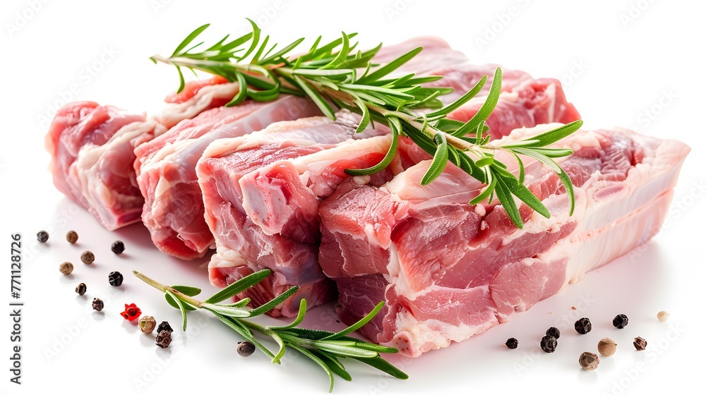 Fresh pork neck raw or collar pork, on white
