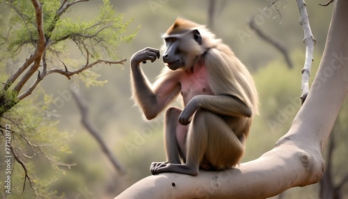a-baboon-using-a-tree-branch-to-scratch-an-itch-s- 3 photo