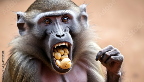a-baboon-using-its-sharp-teeth-to-crack-open-a-nut- 2 photo