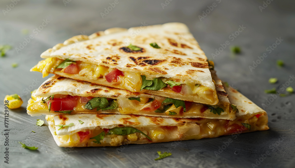 Delicious Quesadillas Filled with Melted Cheese, Chicken, and Fresh Vegetables, Served with Guacamole and Salsa, Perfect for a Flavorful Mexican Meal