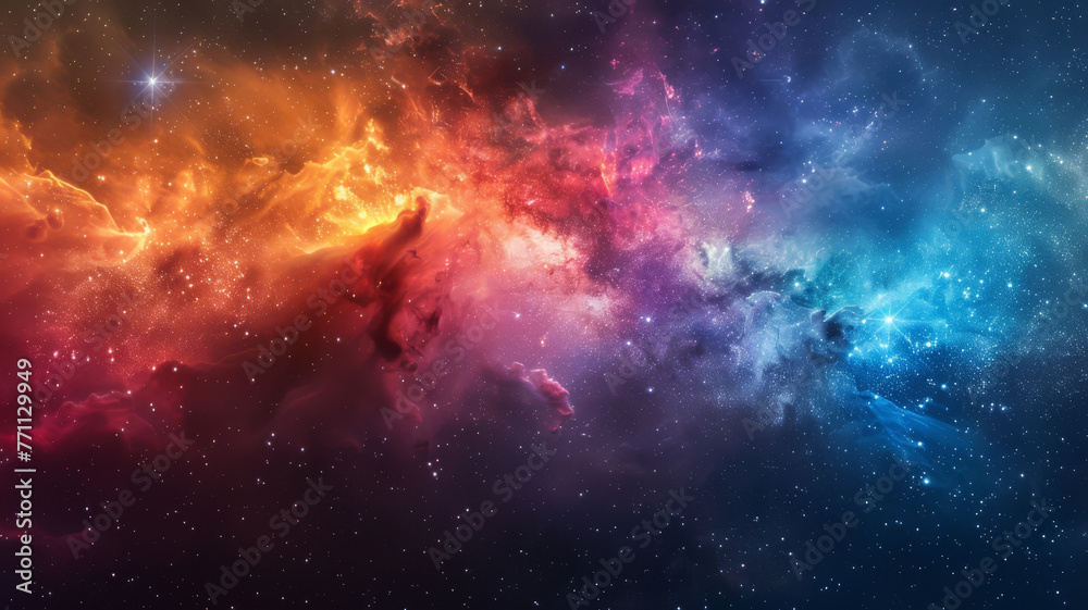 Colorful space nebula panorama with hot gas and newborn stars