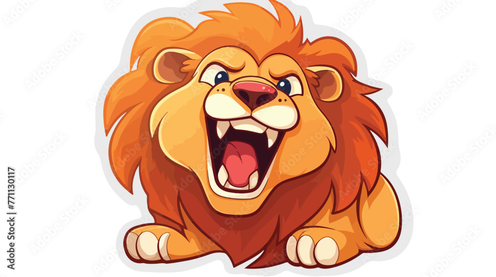 Distressed sticker of a laughing lion cartoon flat