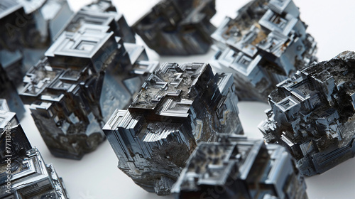 several dark grey raw dihandlers of bismuth photo