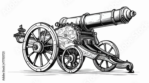 Drawing Ramadan Cannon vector in Black Style with A photo