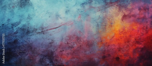 A hazy image of a vibrant landscape with swirling smoke resembling watercolor clouds in electric blue and magenta hues. Serene yet dynamic event captured in an artistic pattern