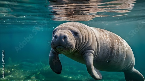 Beautiful manatee enjoying the warm water from the spr