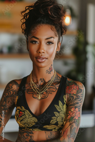 Fashion style beautiful person, artistic tattoo abstract floral painting, fashion trend, beautiful woman, handsome man, catwalk model beautiful body, beauty, elegant