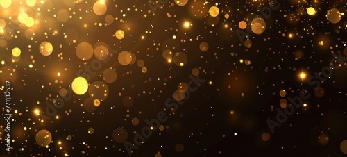 golden glitter texture happy new year with blurred gold bokeh on black background