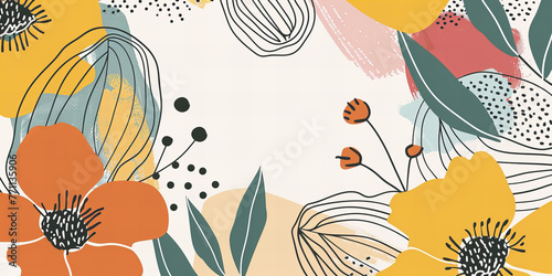 Boho-style thick line art featuring simple flower designs with French chic elements