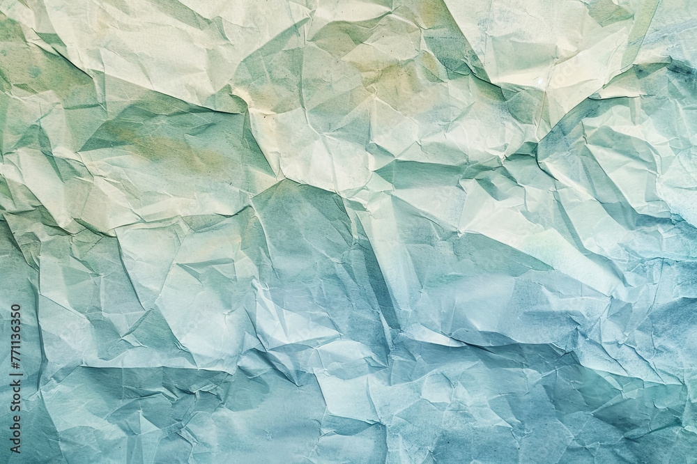 Obraz premium Сrumpled paper texture background, light blue and green tones, very detailed