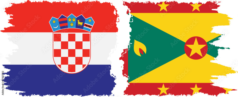 Naklejka premium Grenada and Croatia grunge flags connection vector
