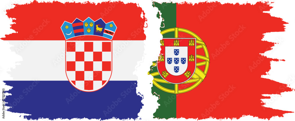 Obraz premium Portugal and Croatia grunge flags connection vector