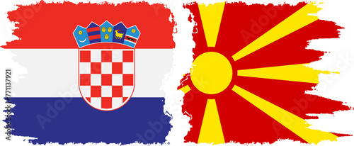 Northern Macedonia and Croatia grunge flags connection vector