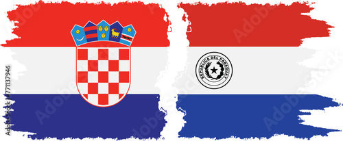 Paraguay and Croatia grunge flags connection vector