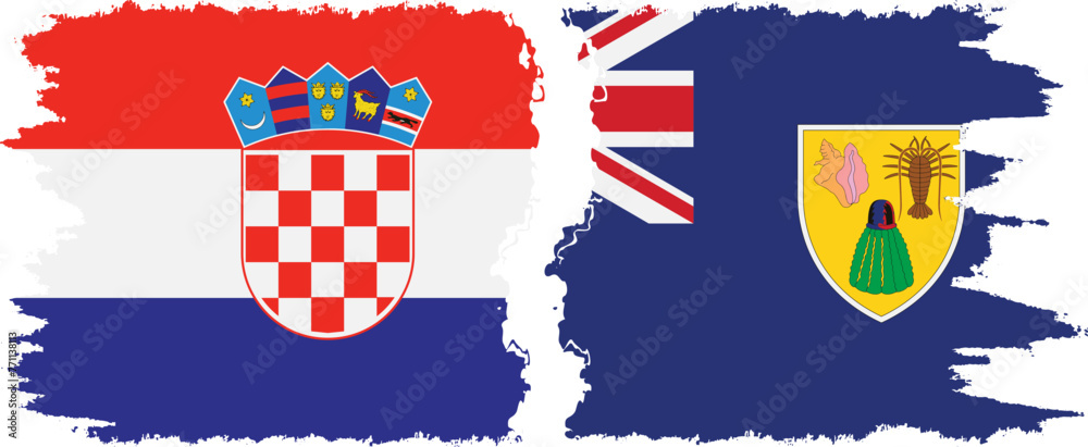 Obraz premium Turks and Caicos and Croatia grunge flags connection vector