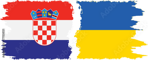 Ukraine and Croatia grunge flags connection vector