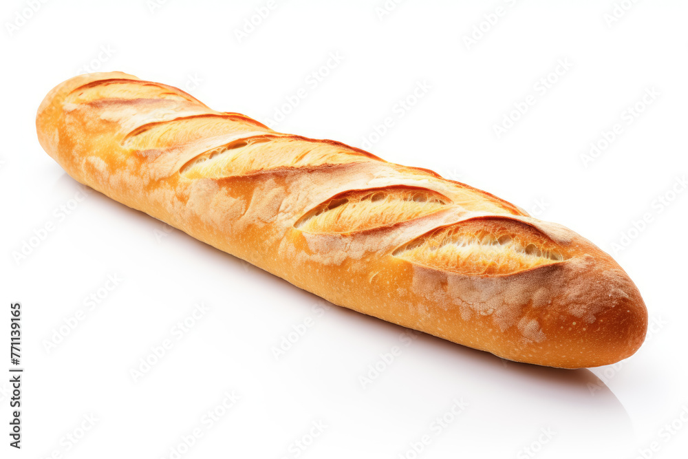 Fresh Baked Baguette Isolated on White, Traditional French Bread Concept.