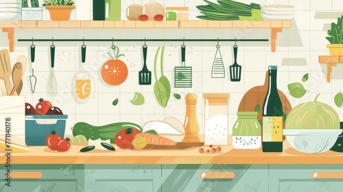 A depiction of a plant-based cooking class with fresh ingredients and recipes AI generated illustration