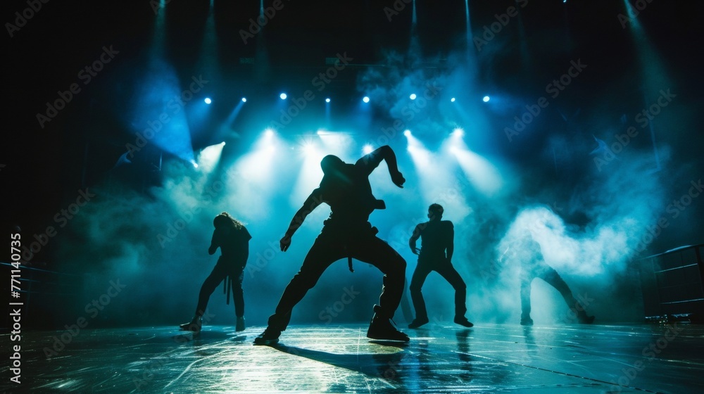 Stage Dynamics Cinematic shots of dynamic performances on stage capturing the energy and intensity of live entertainment from theatrical production AI generated illustration