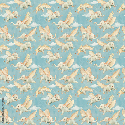 Flying baby elephants  cute fantasy elephants  elephants for wallpapers  gift papers  greeting cards  textiles  and product designs